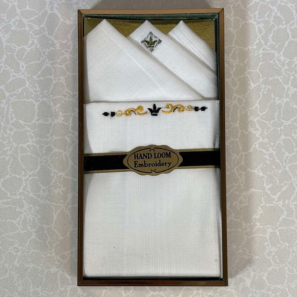 Vintage Hand Loom Embroidered Handkerchief All Cotton USA Boxed